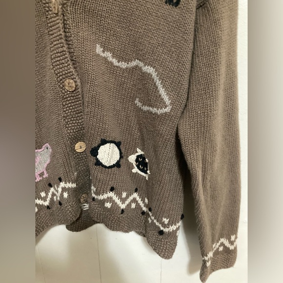 Vintage Ramie Cotton Knit Patchwork Cardigan Granny Sweater M - Picture 6 of 11